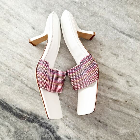 By Far Dylan Crystal Embellished Leather Sandals Square Toe Size 8 - Picture 4 of 14